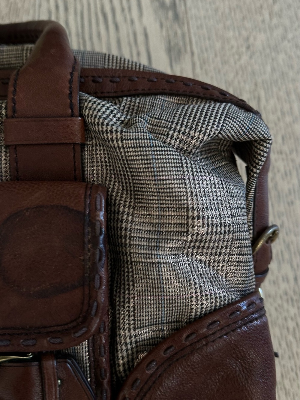 Cole Haan  Brown Plaid Canvas and Leather Toiletry Dopp - Picture 5 of 6